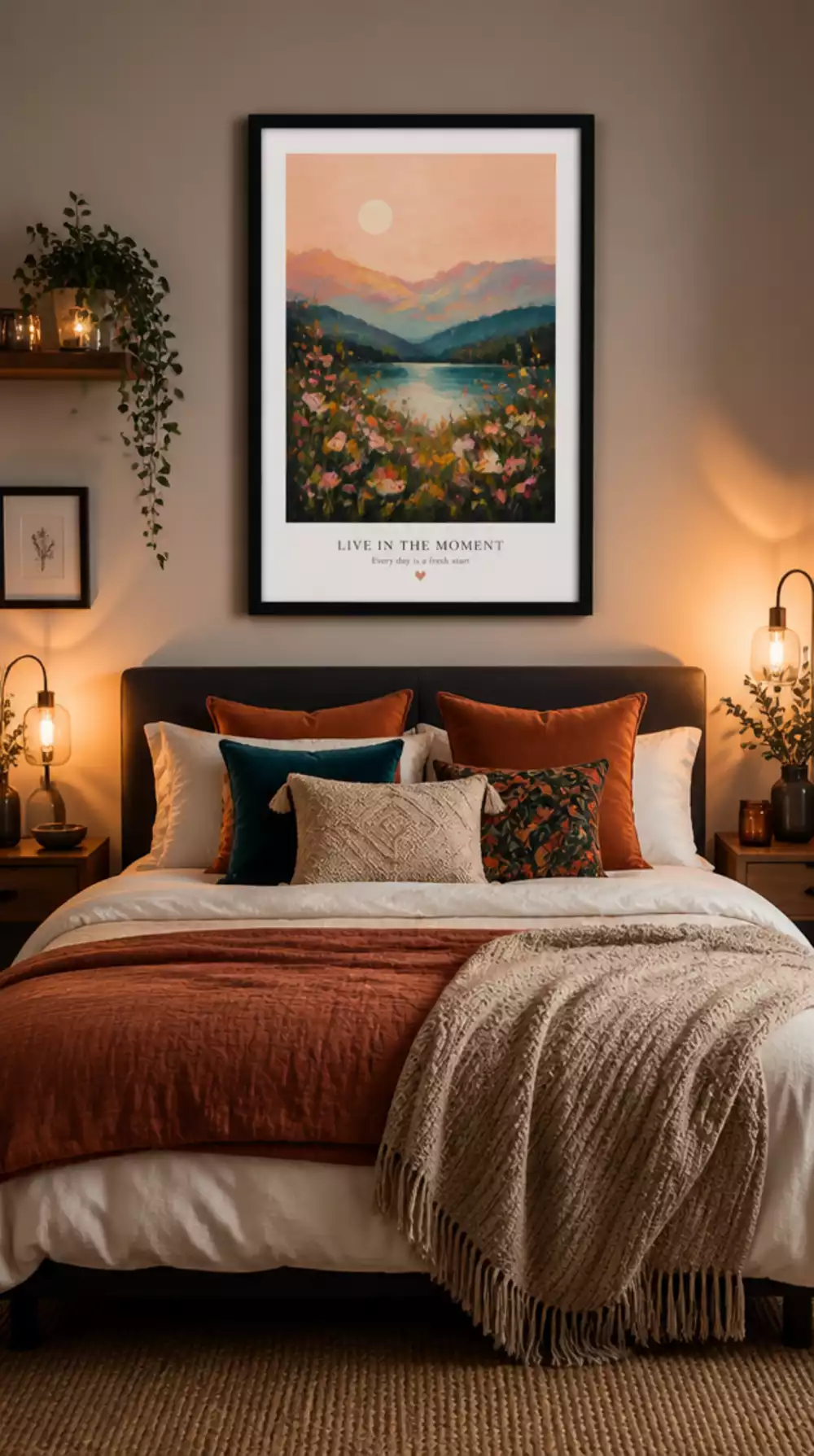 Bedroom Digital Download Art Print in a Deep Matte Black Frame From a Thrift Store