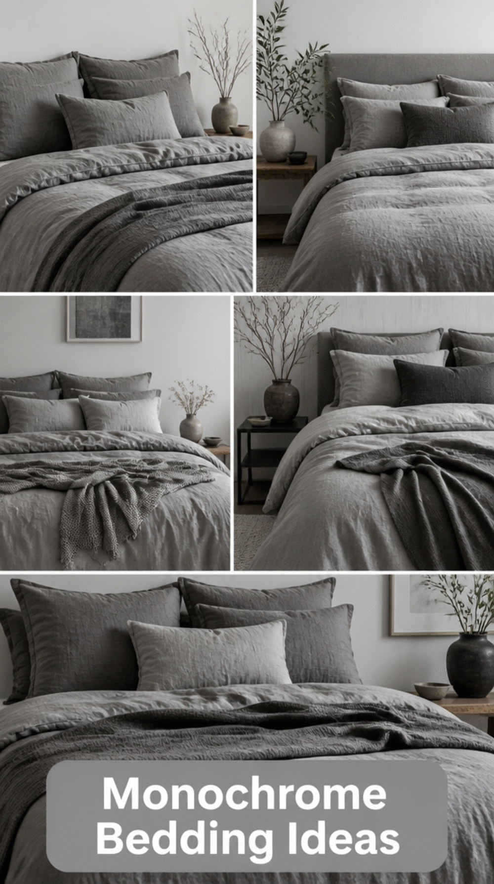 Bedroom Monochrome Linen Bedding Set in Stone Grey for a Clean Calm Look