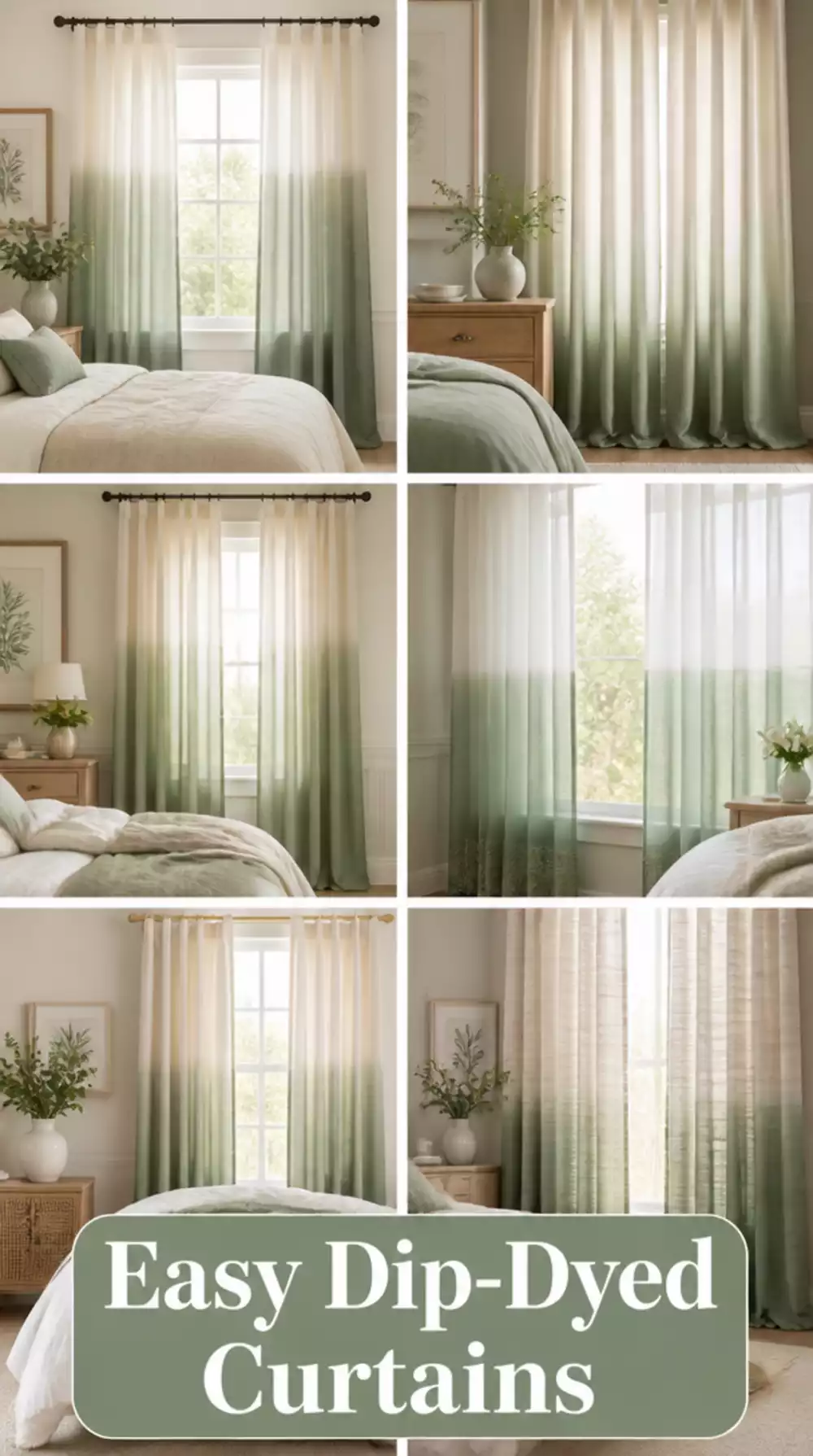 Bedroom Dip-Dyed Linen Curtain in a Soft Sage Ombre Made With a Simple Fabric Dye Kit