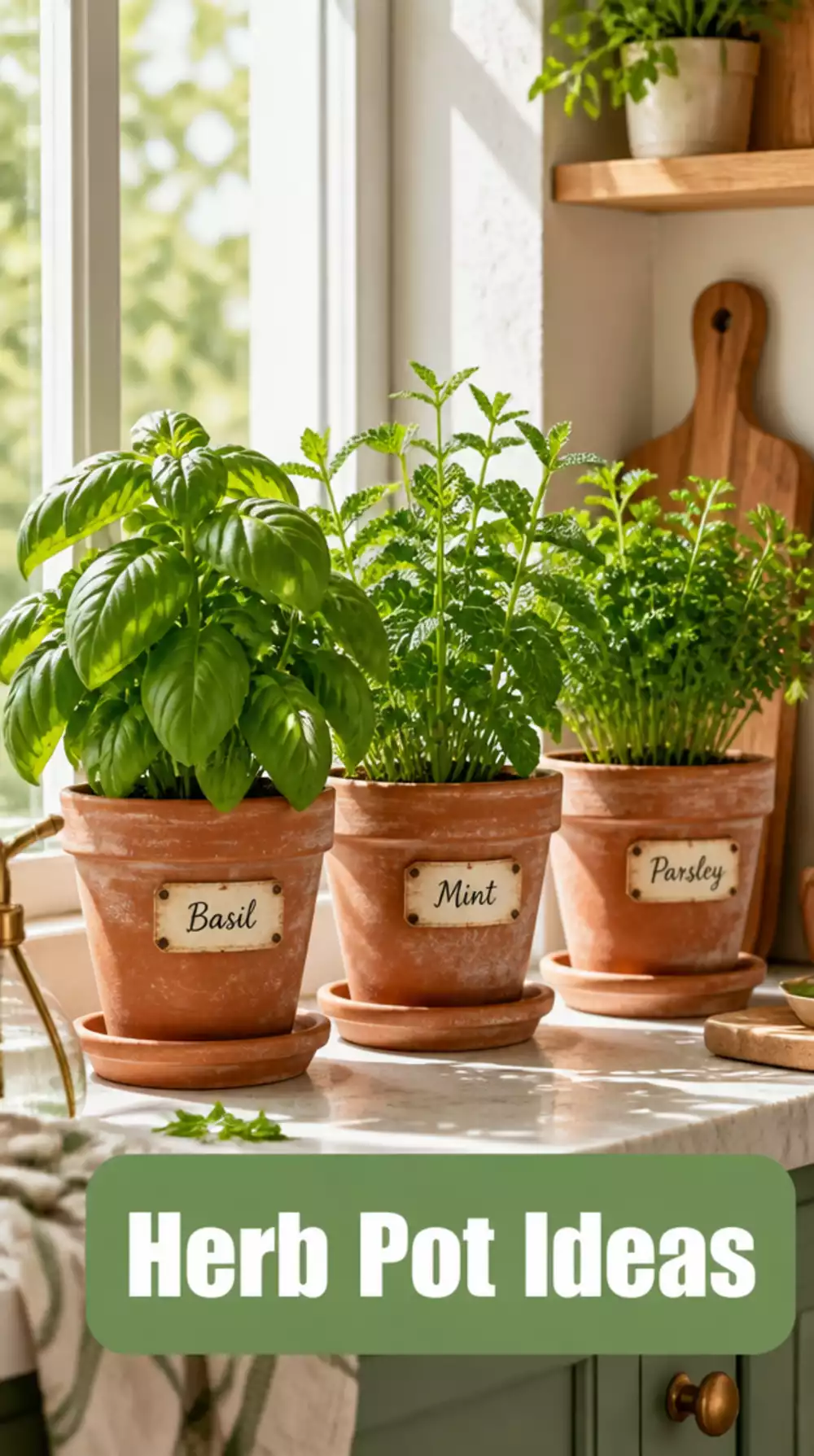 Kitchen Window Sill Spring Herb Pot Trio in Terracotta That Brings Life to the Counter