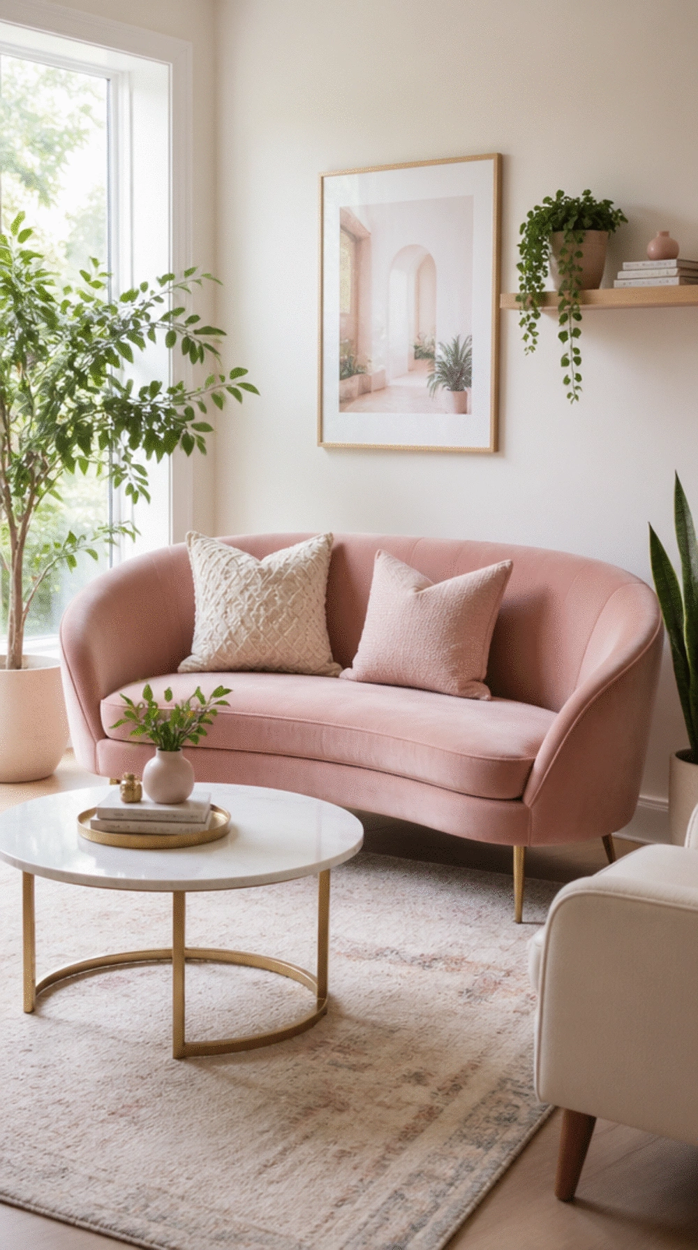 Living Room Loveseat on Raised Legs That Makes a Small Space Feel Airier