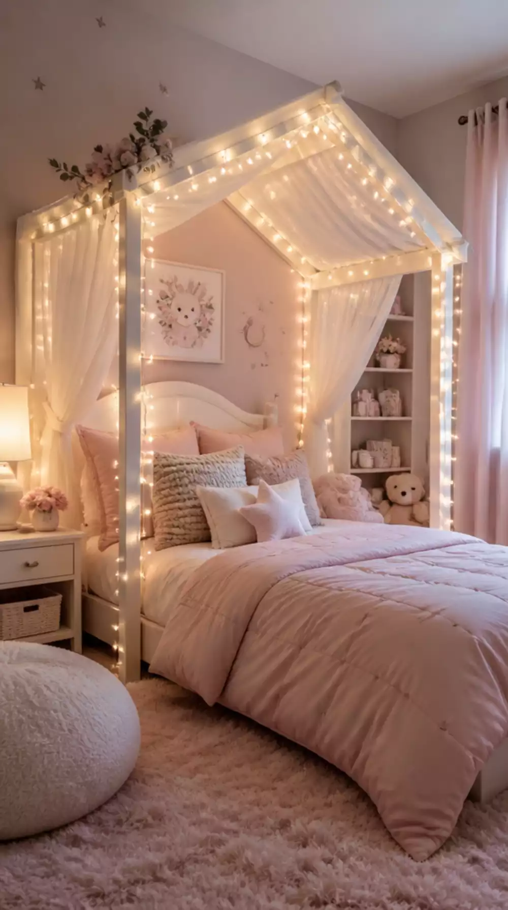 Kids Room String Light Canopy Over the Bed That Creates a Cozy Magical Sleep Space